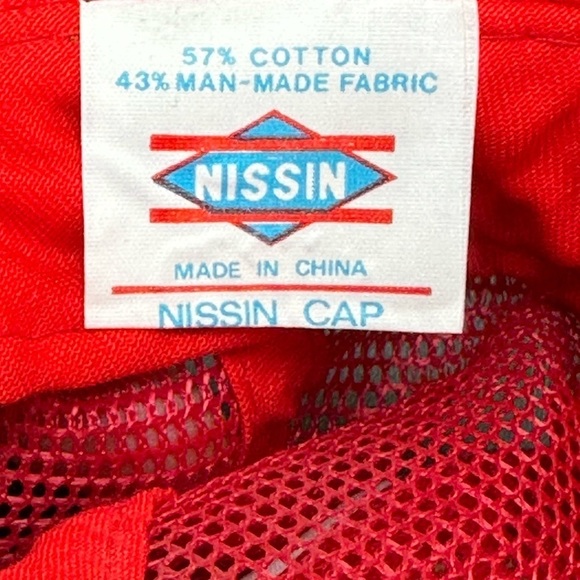 Vtg Nissin Red White Cap Trucker Hat Snap Back Fix All Electric Motor Service - Picture 8 of 11
